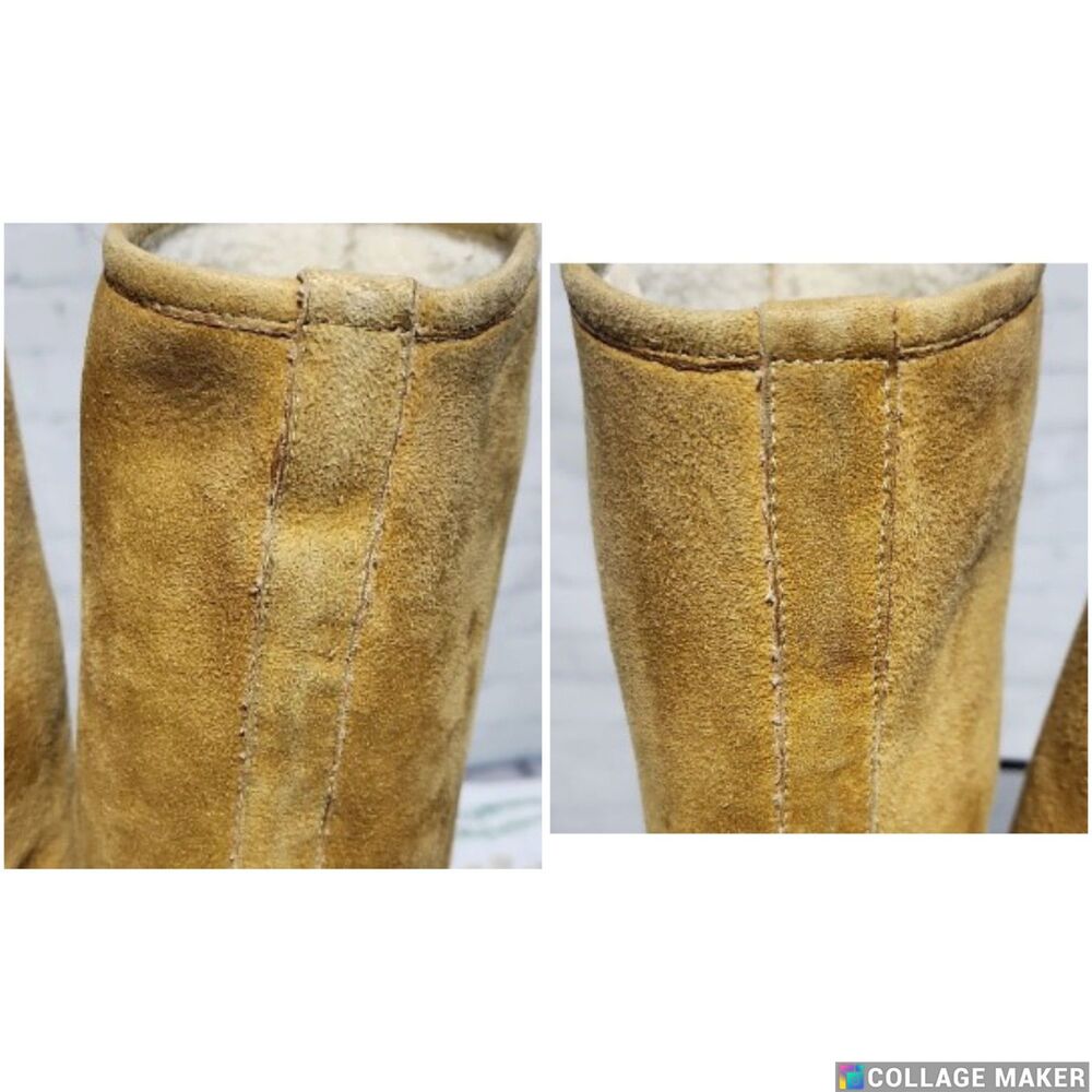 Gucci Tan Suede Shearling Wedge Heel Boots Womens 6.5 B Winter Luxury - Picture 6 of 15